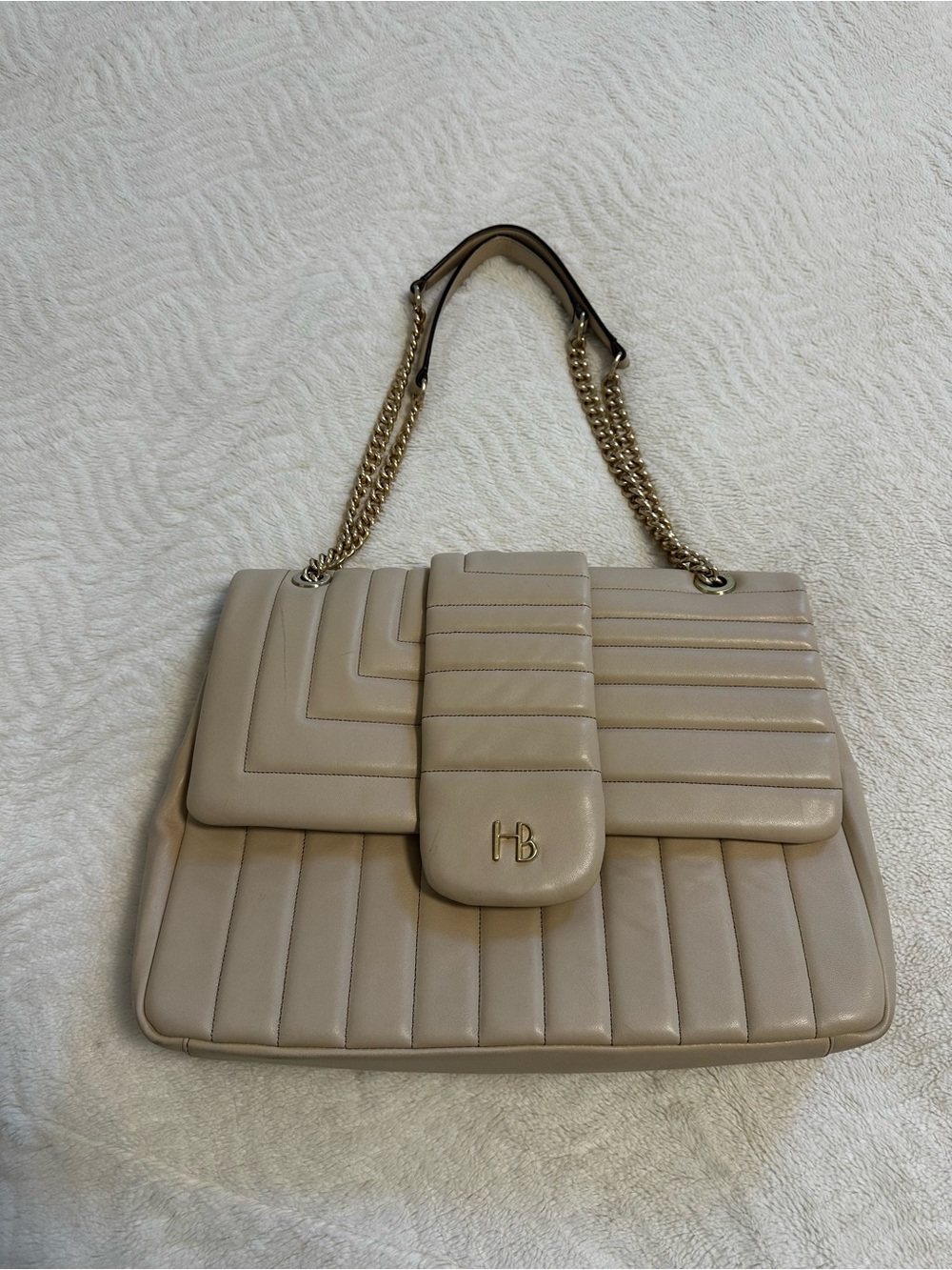 Henri Bendel Beige Shoulder Bag with Gold Chain